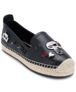 Karl Lagerfeld Paris Women's Michaela Slip On Embellished Flat Espadrille Platform, Black, 11