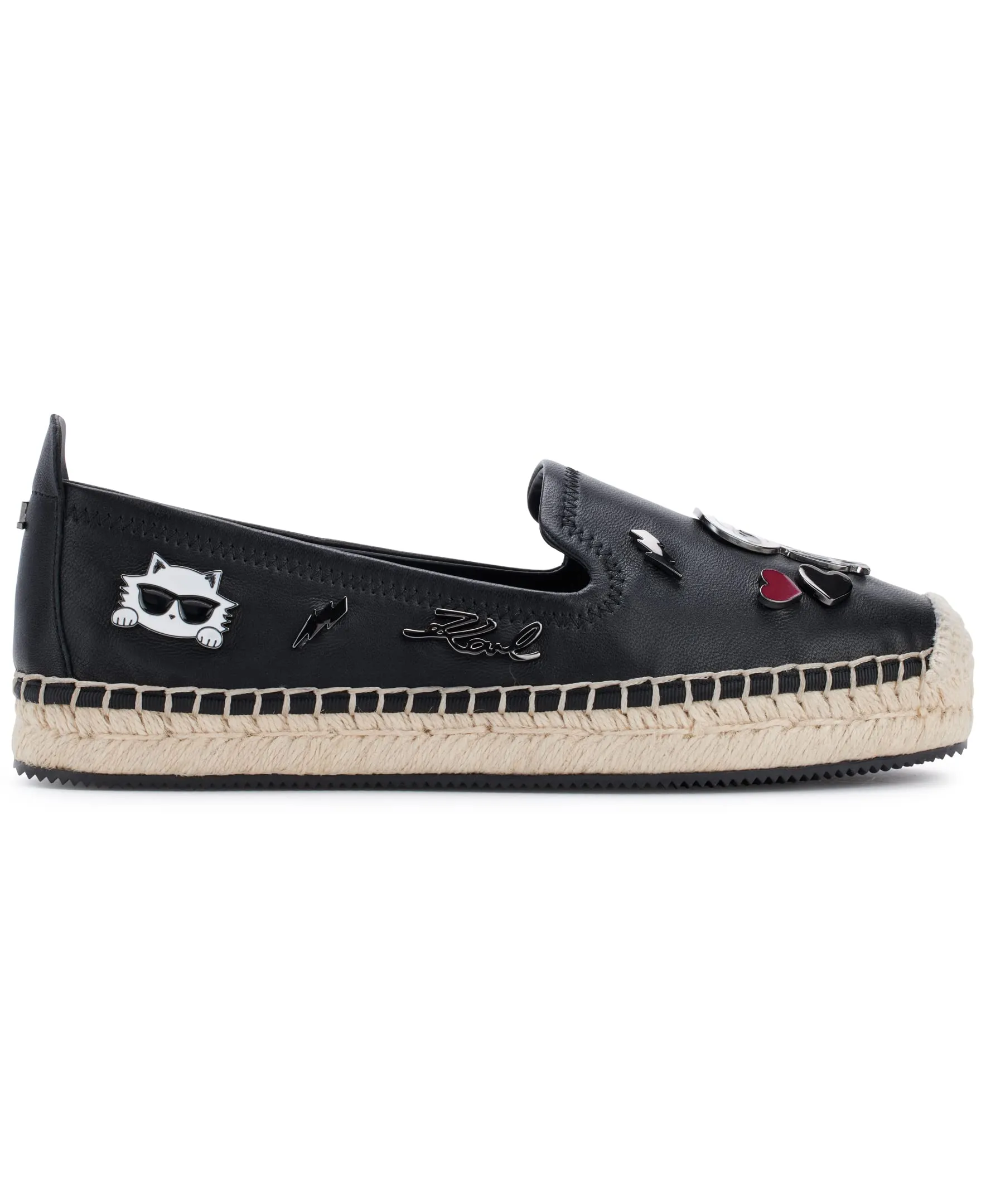 Karl Lagerfeld Paris Women's Michaela Slip On Embellished Flat Espadrille Platform, Black, 7.5