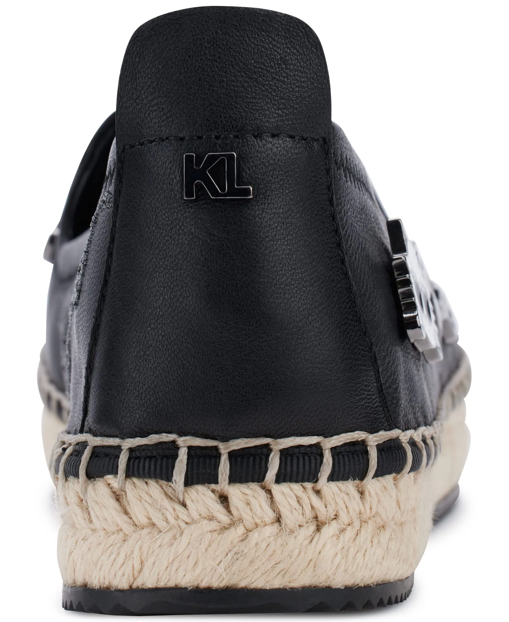 Karl Lagerfeld Paris Women's Michaela Slip On Embellished Flat Espadrille Platform, Black, 7.5