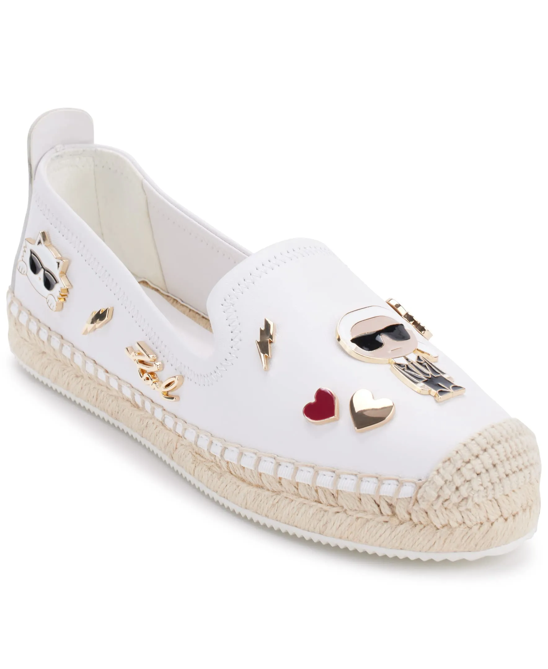 Karl Lagerfeld Paris Women's Michaela Slip On Embellished Flat Espadrille Platform, Bright White, 7