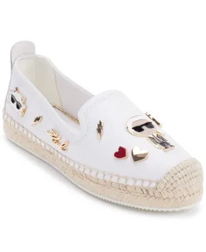 Karl Lagerfeld Paris Women's Michaela Slip On Embellished Flat Espadrille Platform, Bright White, 7