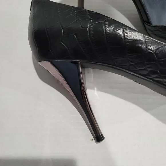 Kenneth Cole New York Wicked N Wild Black Peep Toe Leather Heels Size 10