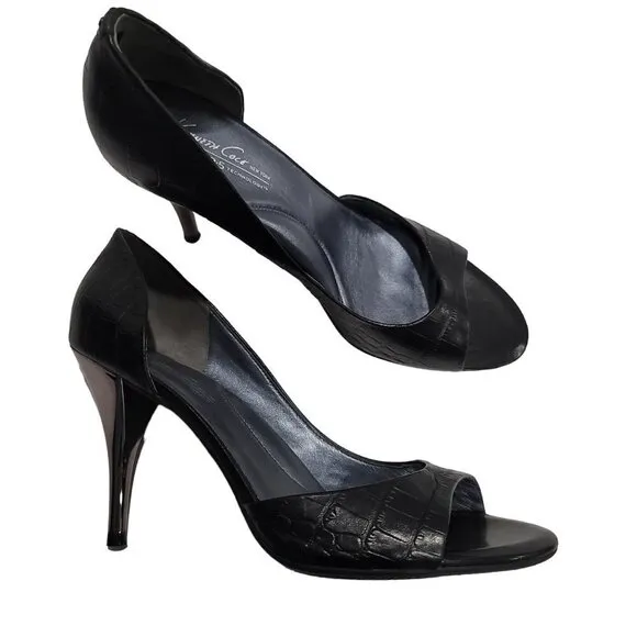 Kenneth Cole New York Wicked N Wild Black Peep Toe Leather Heels Size 10