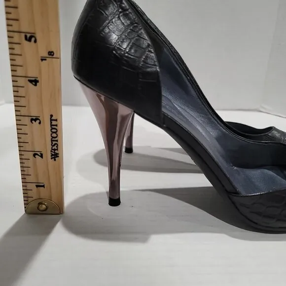 Kenneth Cole New York Wicked N Wild Black Peep Toe Leather Heels Size 10