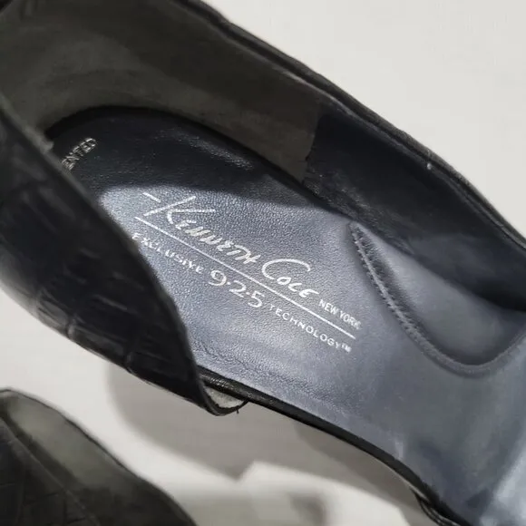 Kenneth Cole New York Wicked N Wild Black Peep Toe Leather Heels Size 10