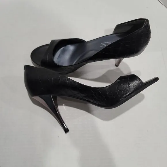 Kenneth Cole New York Wicked N Wild Black Peep Toe Leather Heels Size 10