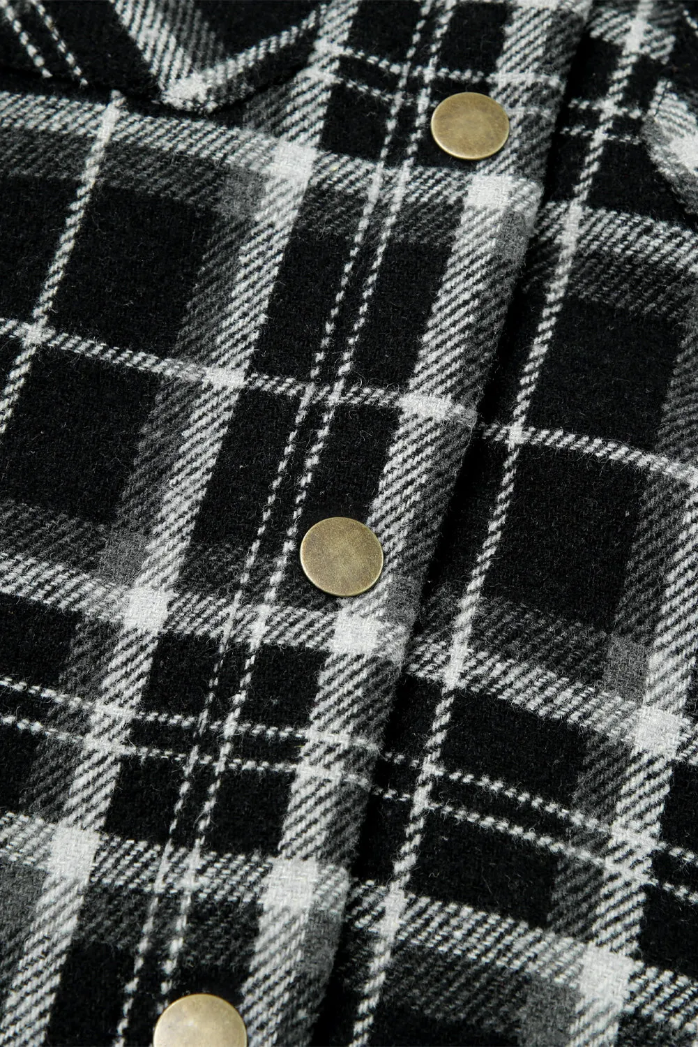 Khaki Plaid Pattern Sherpa Lined Hooded Shacket