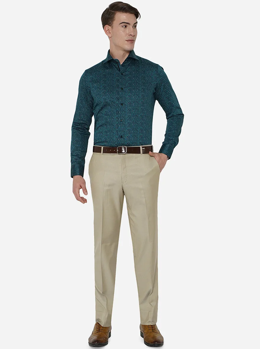 Khaki Solid Classic Fit Formal Trouser | JadeBlue