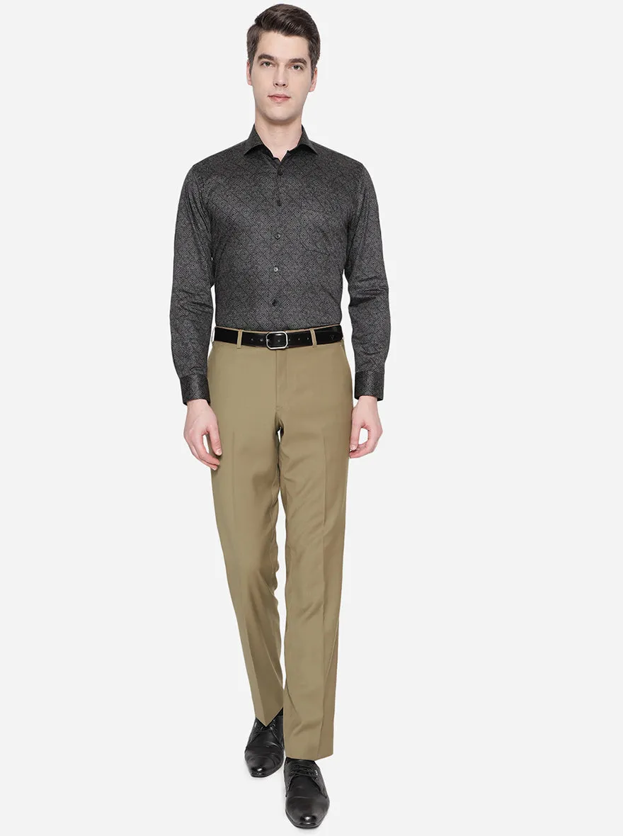 Khaki Solid Classic Fit Formal Trouser | JadeBlue