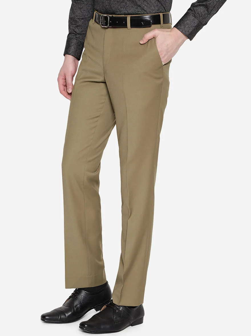 Khaki Solid Classic Fit Formal Trouser | JadeBlue