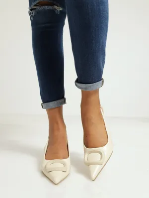 Kitten Court Slingback With Matte Square Trim - Off White