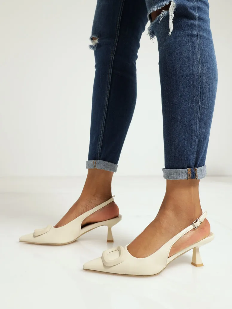 Kitten Court Slingback With Matte Square Trim - Off White
