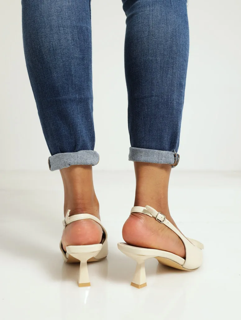 Kitten Court Slingback With Matte Square Trim - Off White