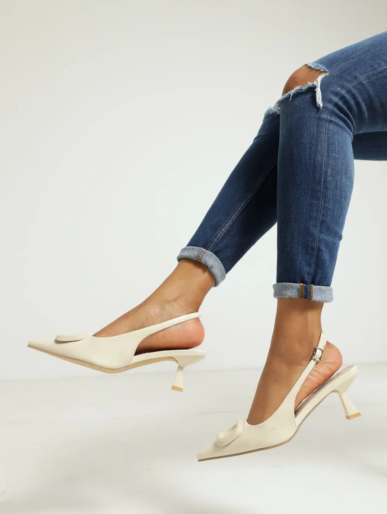 Kitten Court Slingback With Matte Square Trim - Off White