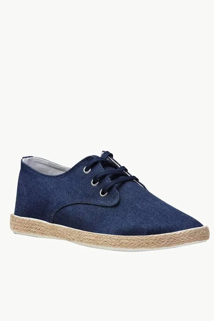 Lace Up Solid Denim Espadrilles