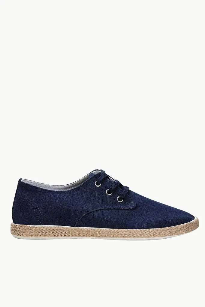 Lace Up Solid Denim Espadrilles