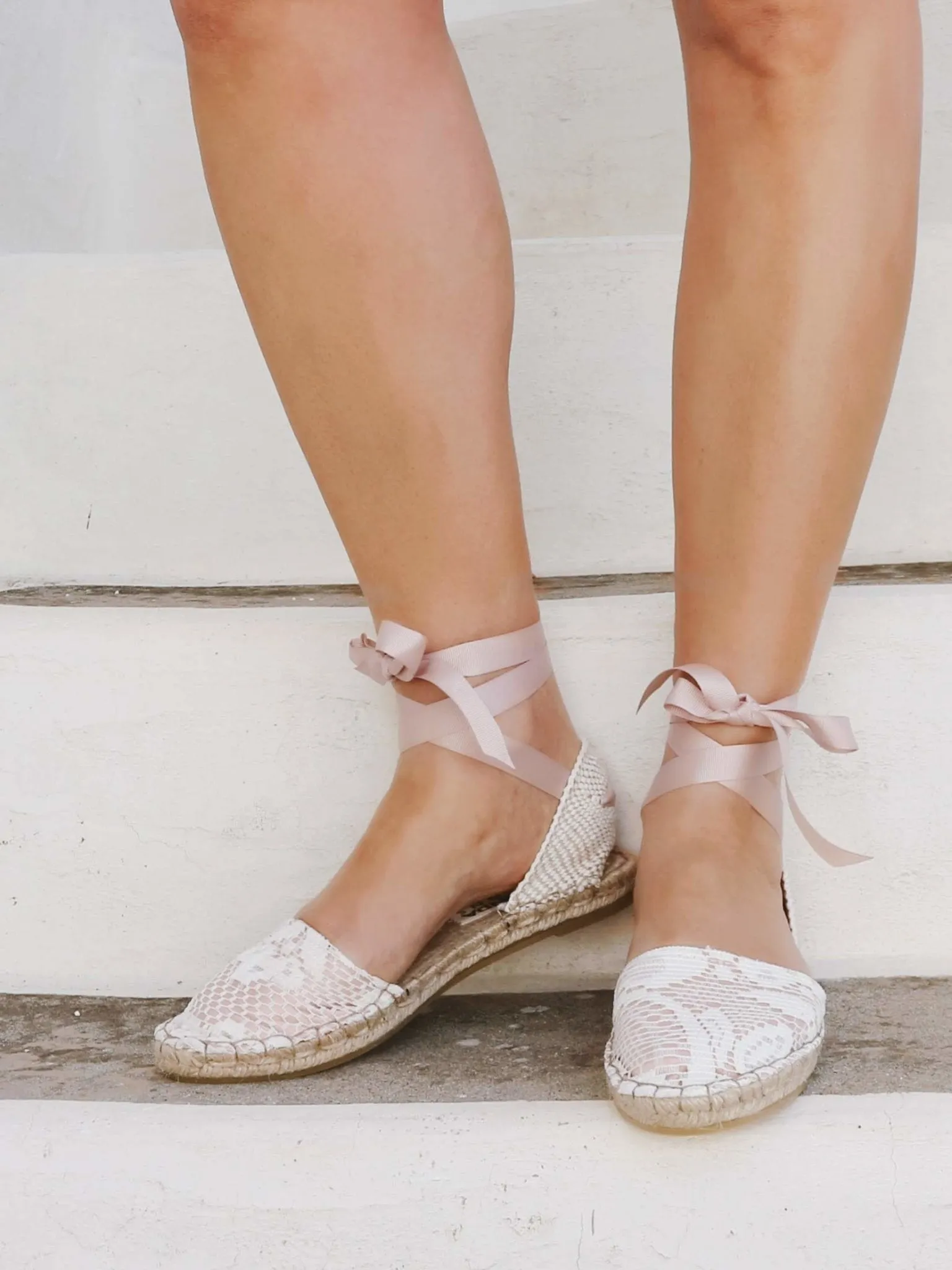 Lace Vegan Espadrilles - Blush - Classic Sole