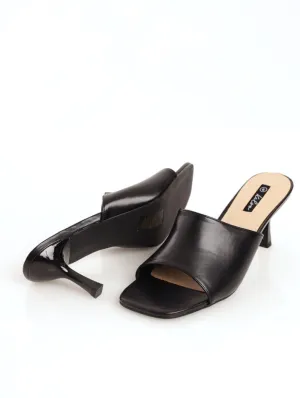 Ladies Kitten Heel Mule Sandal - Black