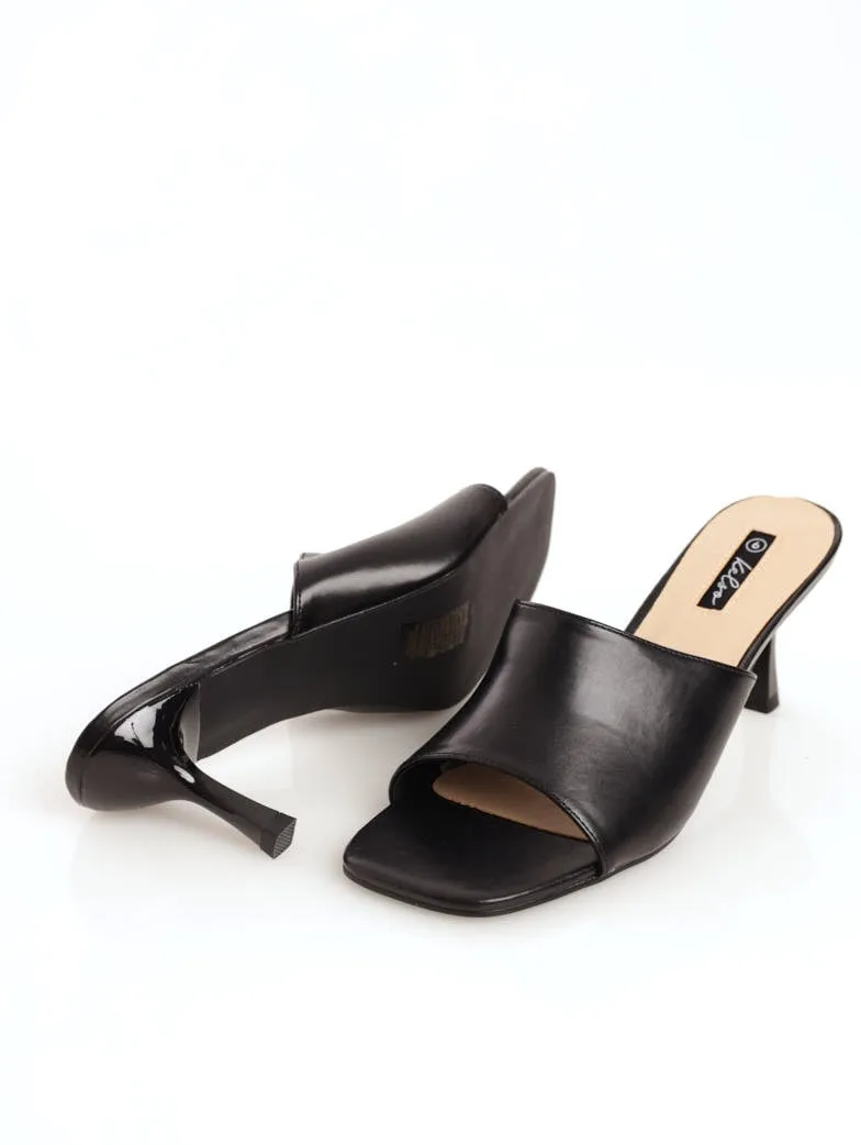 Ladies Kitten Heel Mule Sandal - Black