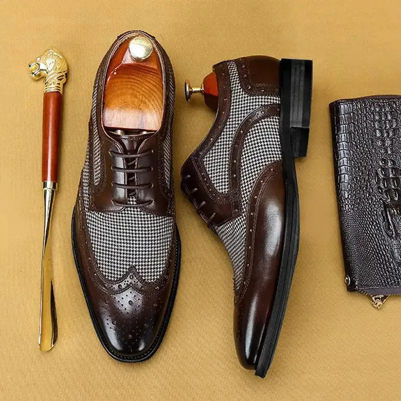 Leather Brogues – Fashion Wedding Party Men Dress Shoes, Italian Designer Male Driving Formal Shoes, Lace-Up Men Oxfords, Big Size