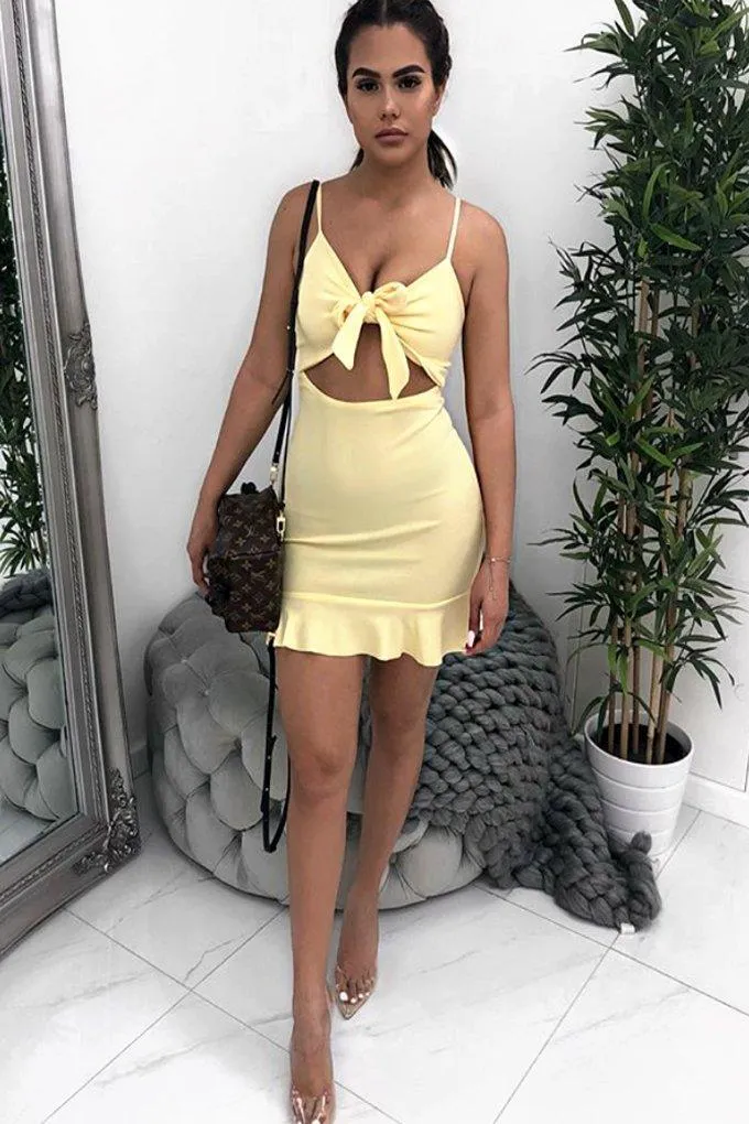 Lemon Tie Front Ruffle Hem Mini Dress - Darianna