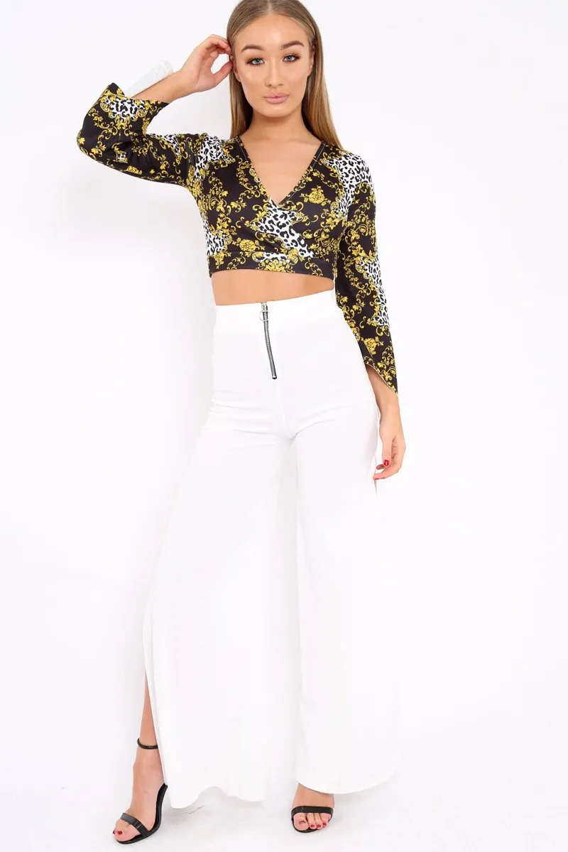 Leopard Print Crop Top with Flare Sleeves - Wanda