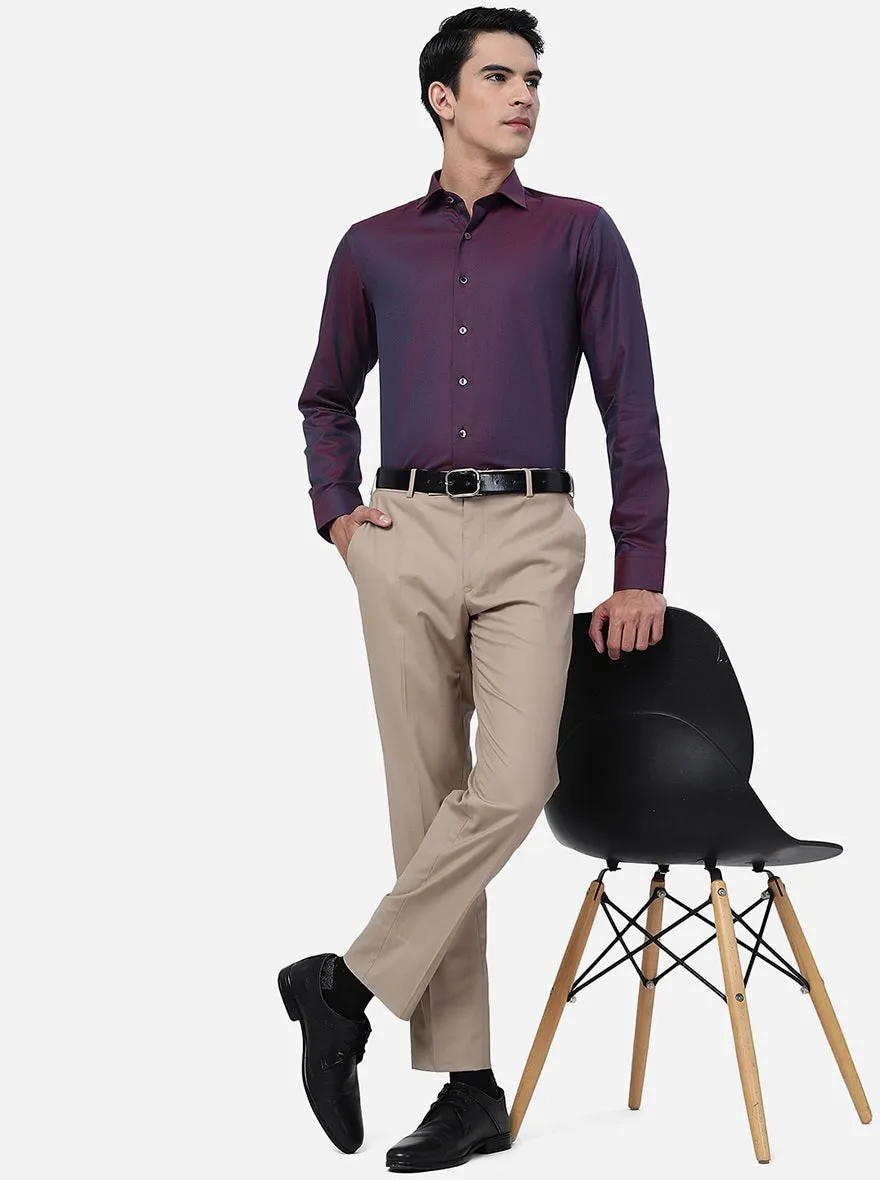 Light Brown Solid Slim Fit Formal Trouser | Metal