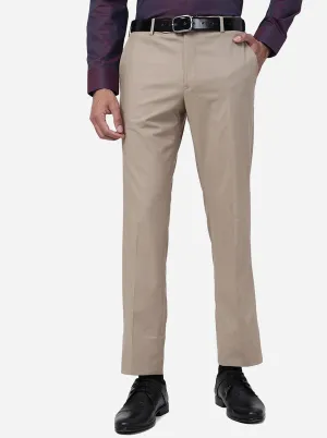 Light Brown Solid Slim Fit Formal Trouser | Metal
