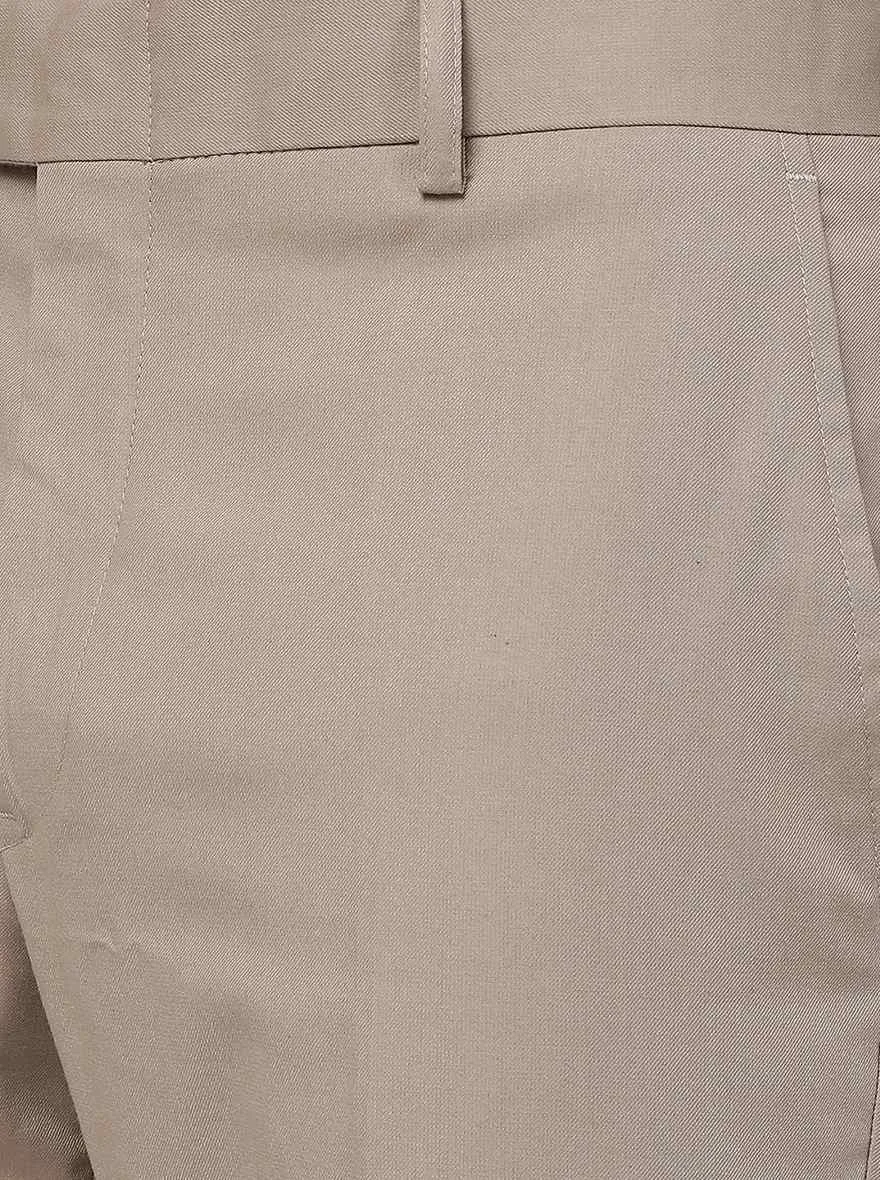 Light Brown Solid Slim Fit Formal Trouser | Metal