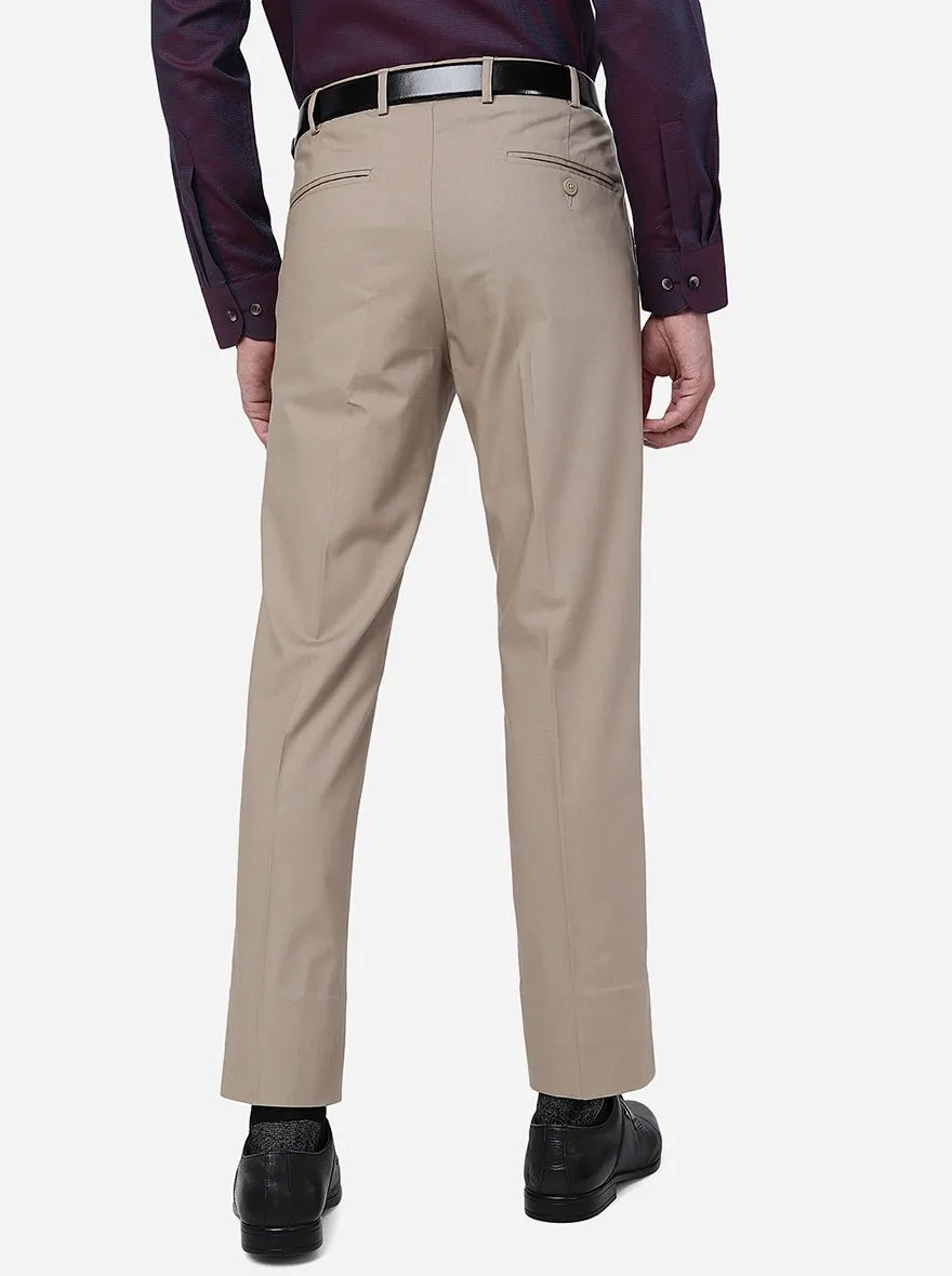 Light Brown Solid Slim Fit Formal Trouser | Metal