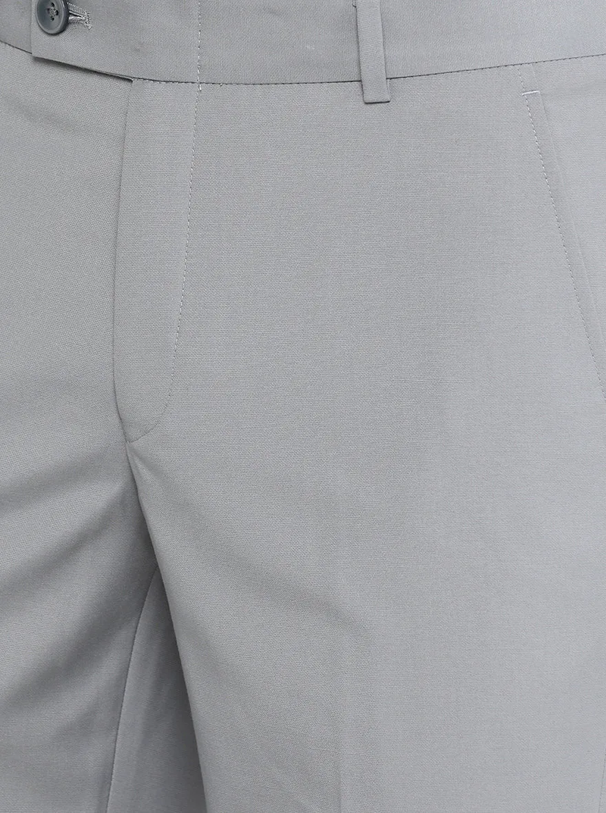 Light Grey Solid Slim Fit Formal Trouser | Greenfibre