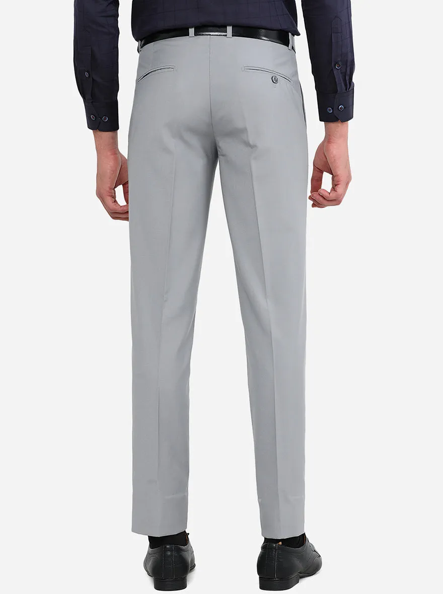 Light Grey Solid Slim Fit Formal Trouser | Greenfibre