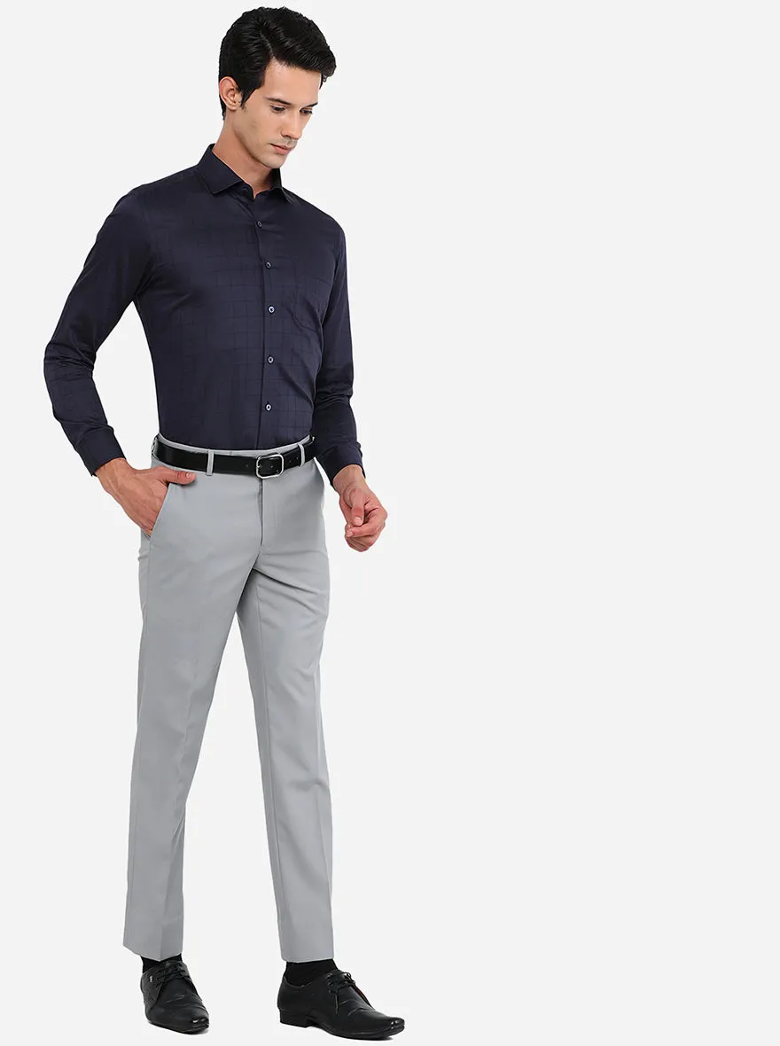 Light Grey Solid Slim Fit Formal Trouser | Greenfibre