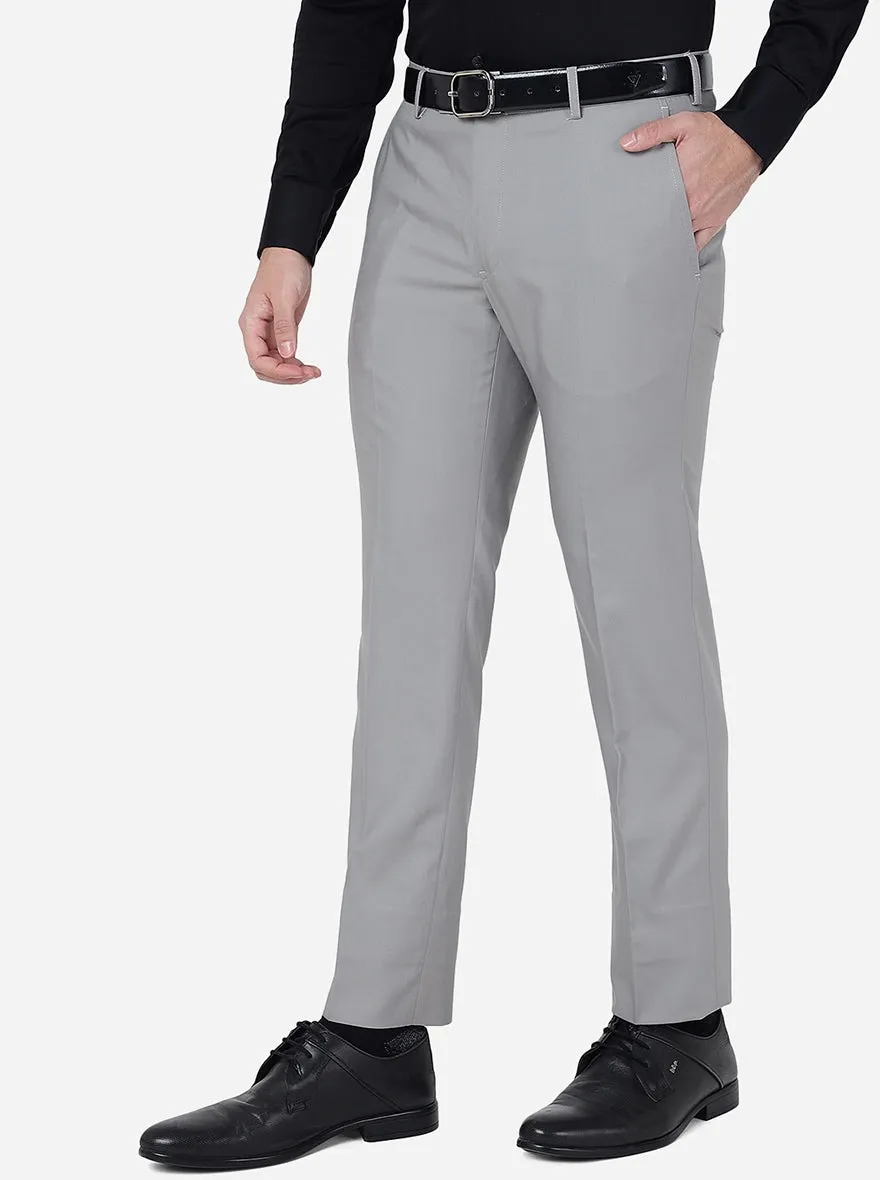 Light Grey Solid Slim Fit Formal Trouser | Greenfibre