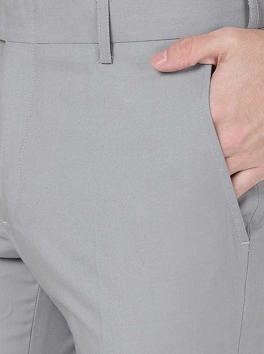 Light Grey Solid Slim Fit Formal Trouser | Greenfibre