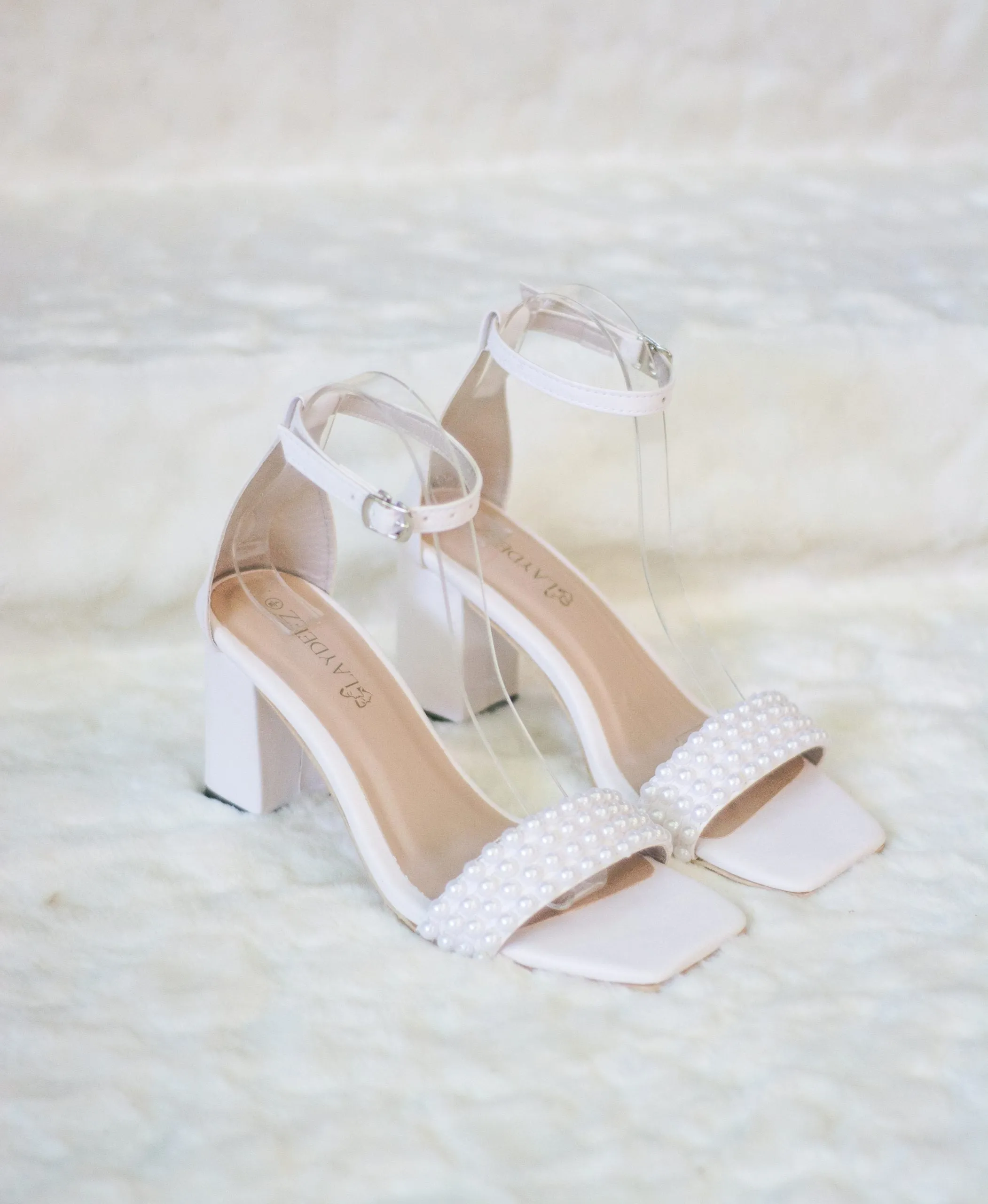 Lily Square Toe Pearl Work Block Heels