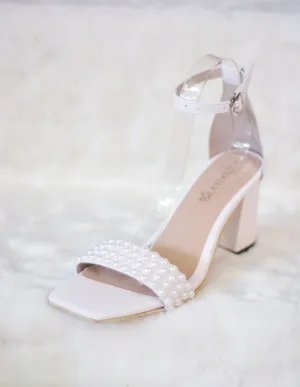 Lily Square Toe Pearl Work Block Heels