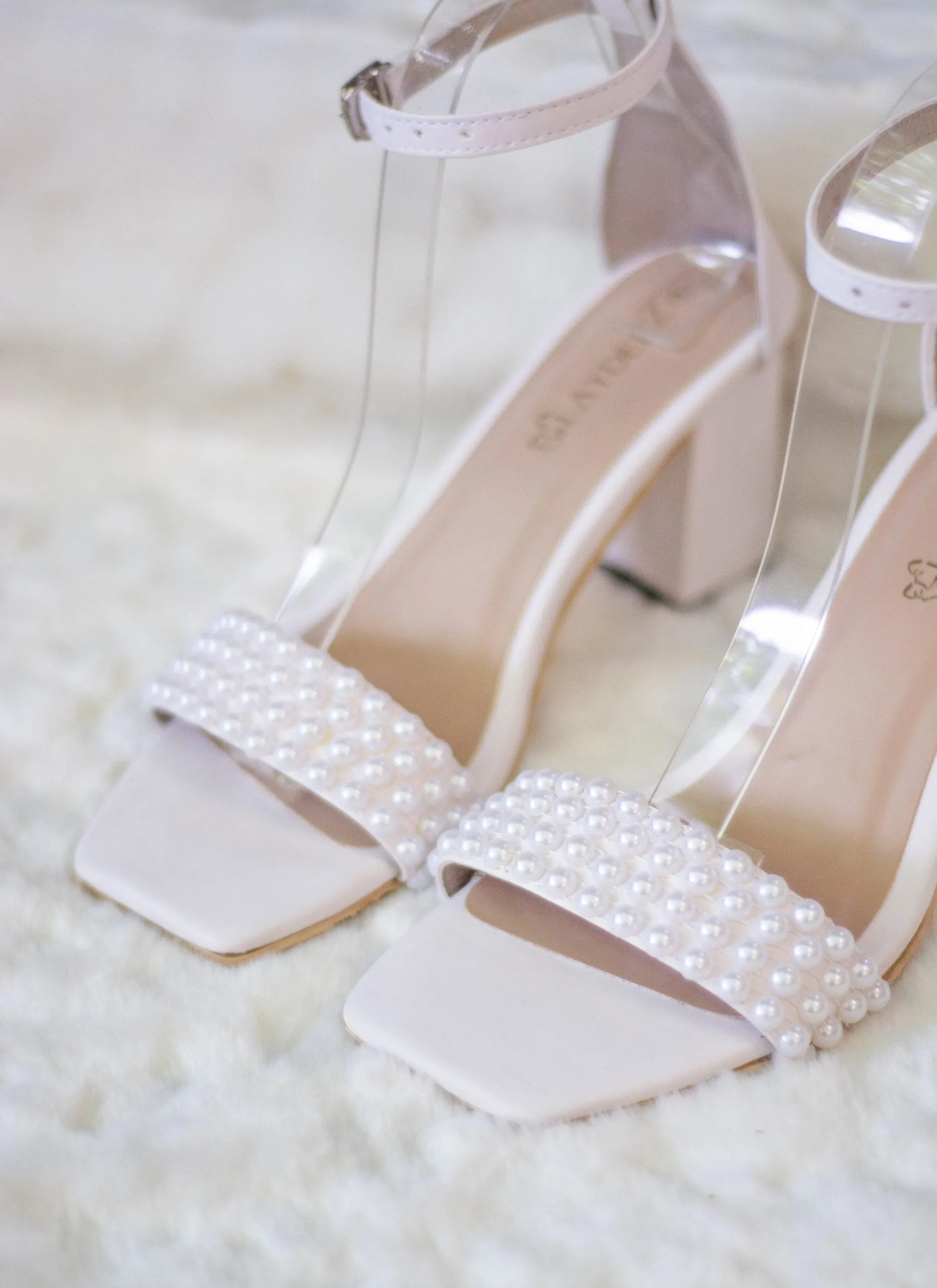 Lily Square Toe Pearl Work Block Heels
