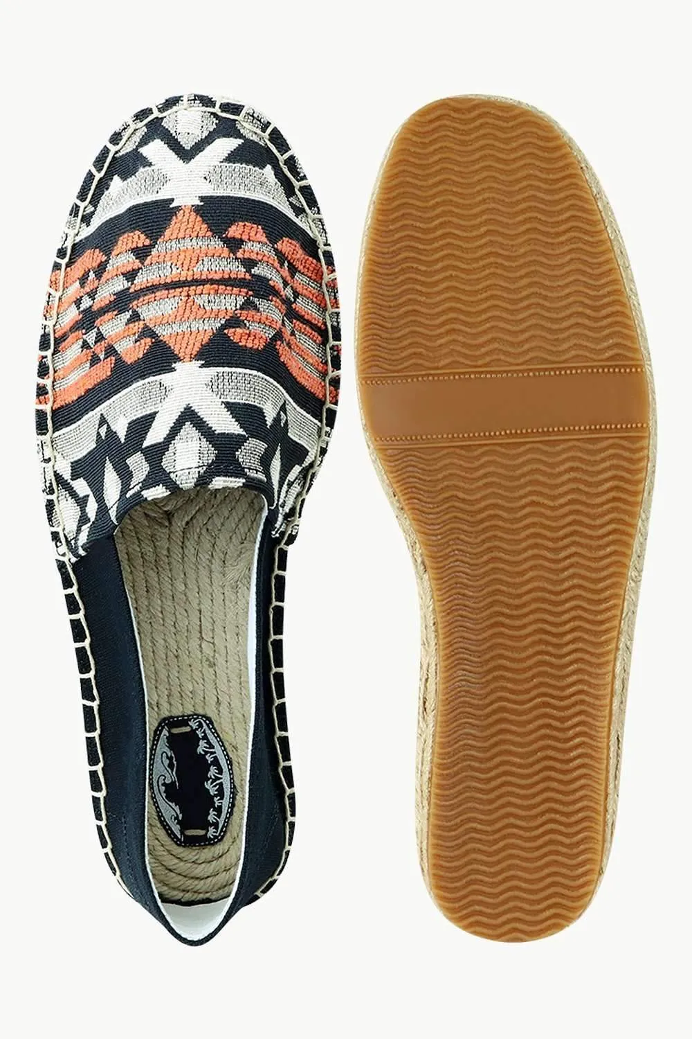 Men's Black Jacquard Embroidered Espadrilles