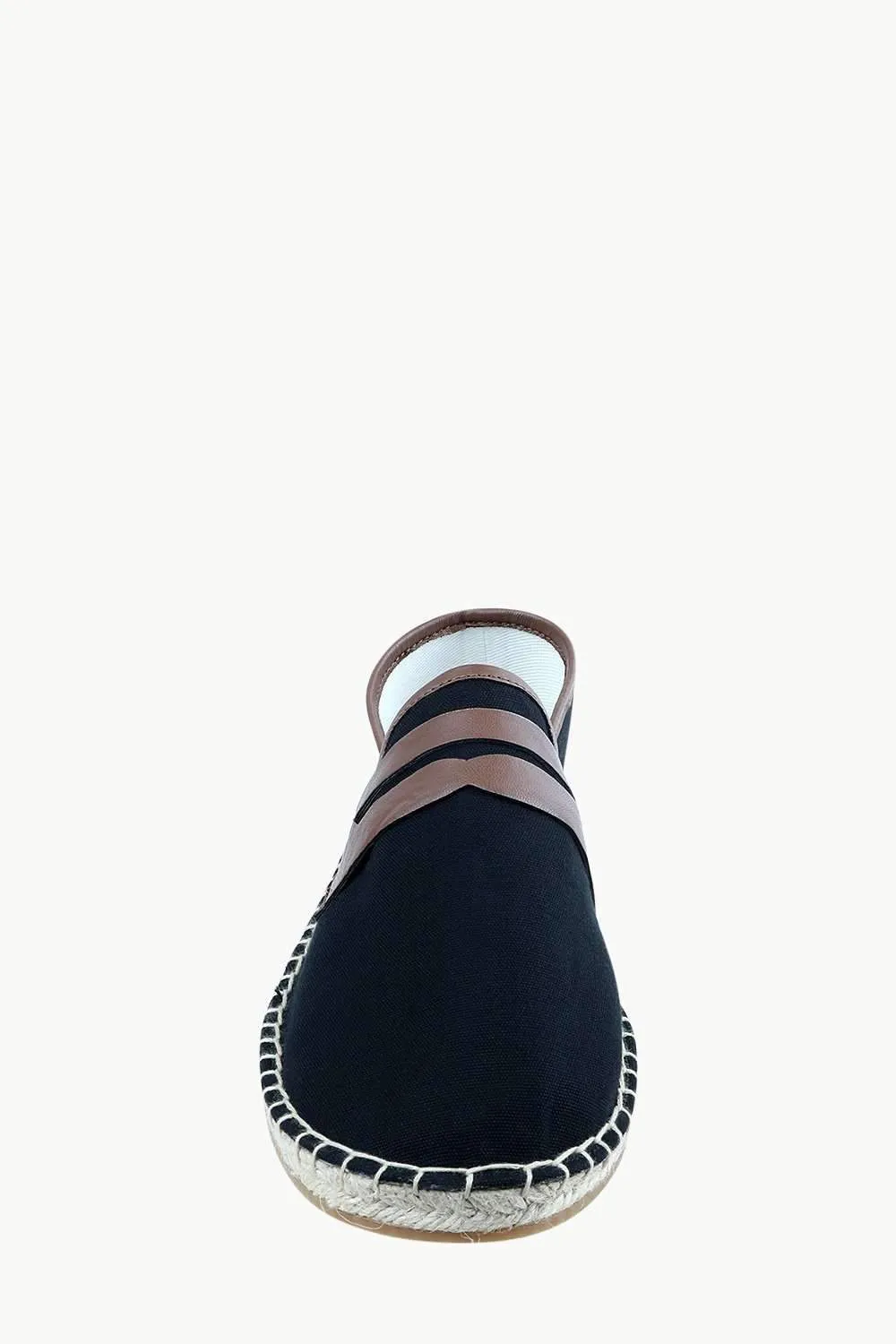 Men's Leather Patch Black Canvas Espadrilles