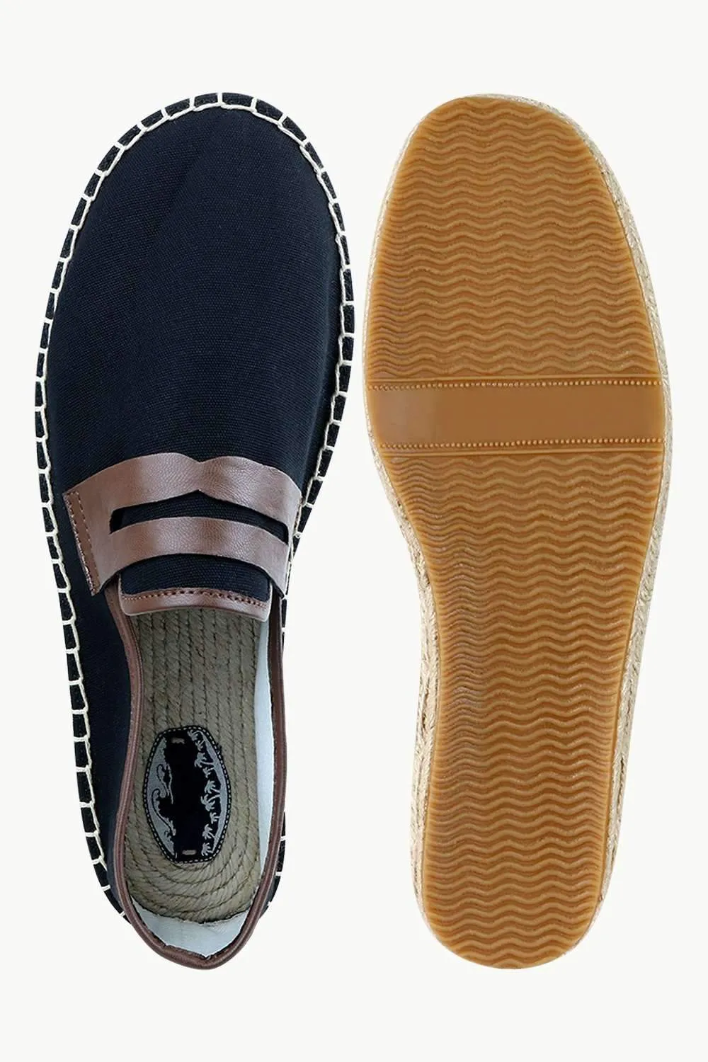 Men's Leather Patch Black Canvas Espadrilles