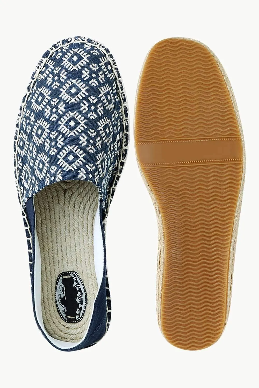 Men's Navy n' Oatmeal Ethnic Print Espadrilles