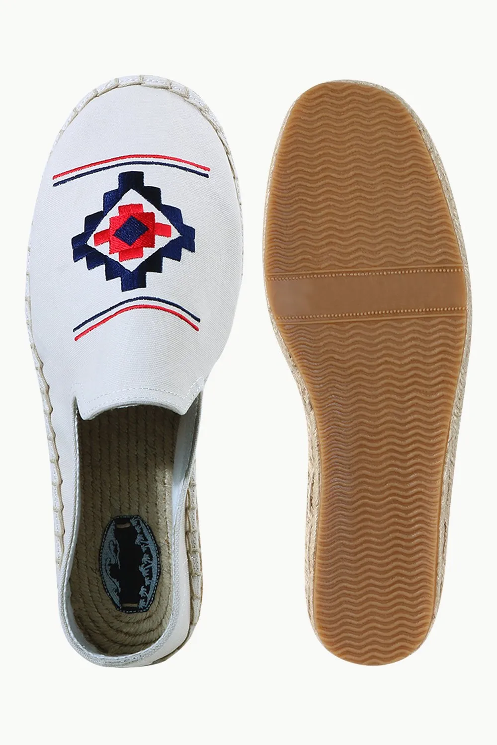 Mens Oatmeal Aztec Embroidered Espadrilles