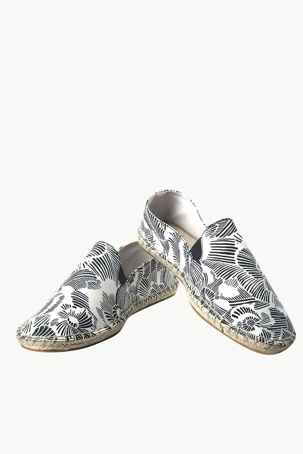 Men's White Canvas Print Jute Espadrilles