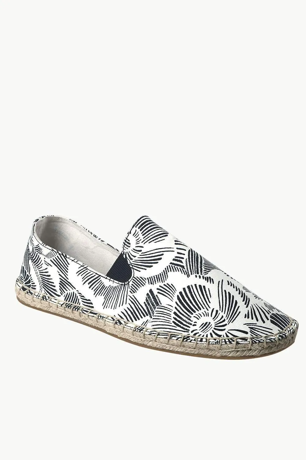 Men's White Canvas Print Jute Espadrilles