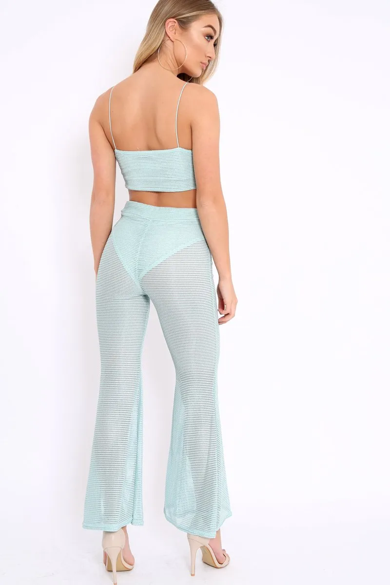 Mint Ribbed Crop Top and Sheer Trousers Co-ord - Nayana