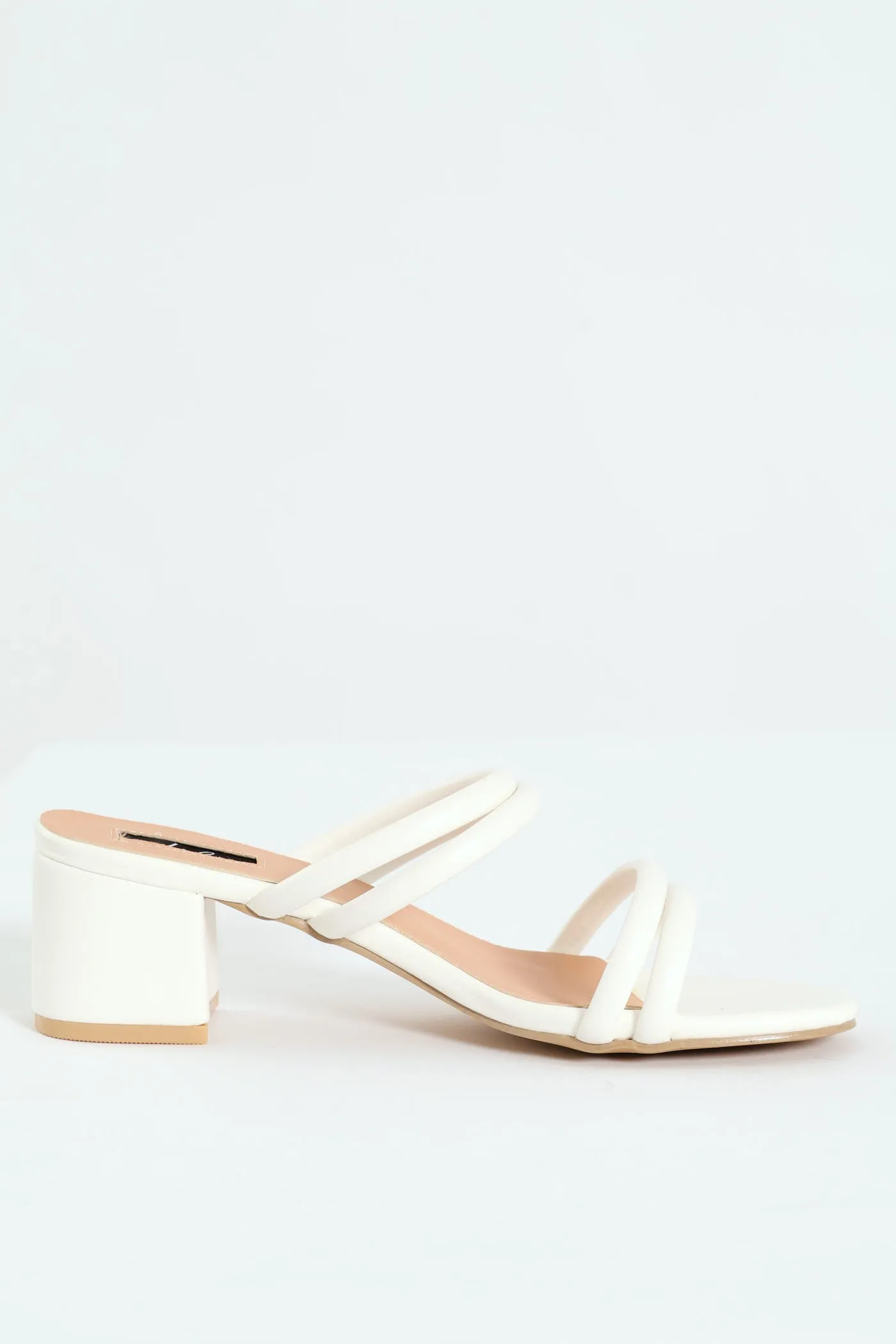 Multi Strap Kitten Block Mule Heel - White