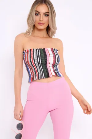 Multi Stripe Shirred Frill Bandeau Crop Top - Camren