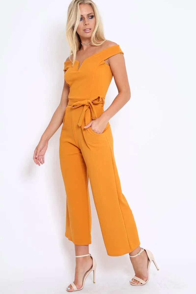 Mustard Bardot V Dip Jumpsuit - Lisah