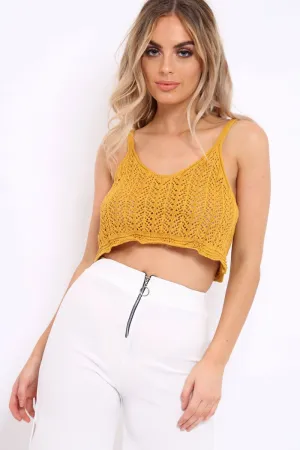 Mustard Crochet Scalloped Hem Crop Top - Alexi